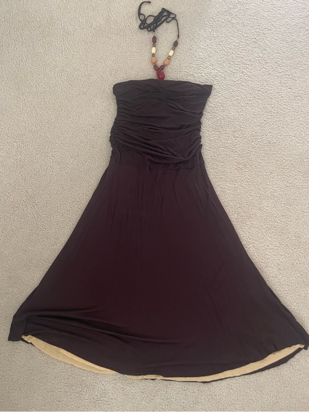 Michael Michael Kors Chocolate Brown Strapless Ruched Bodice Dress